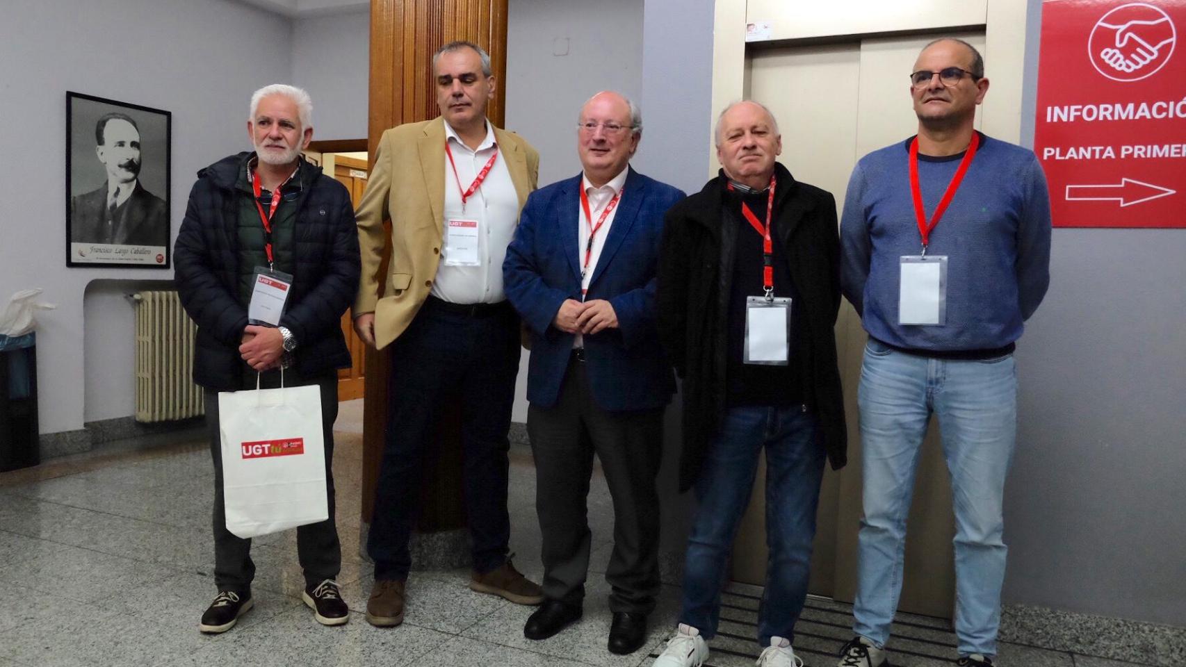 El secretario general de UGT en Castilla y León; Faustino Temprano, el secretario general de la sección sindical de UGT en Unicaja Banco, Rubén Miguel de Andrés, el secretario general de FeSMC, Antonio Oviedo, y el presidente del Consejo Económico y Social, Enrique Cabero, participan en el III Congreso Ordinario de la Sección Sindical Estatal de UGT Unicaja