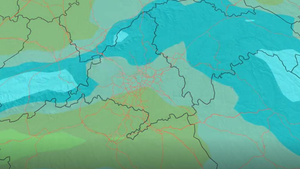 Mapa de Madrid con la llegada de un frente frío