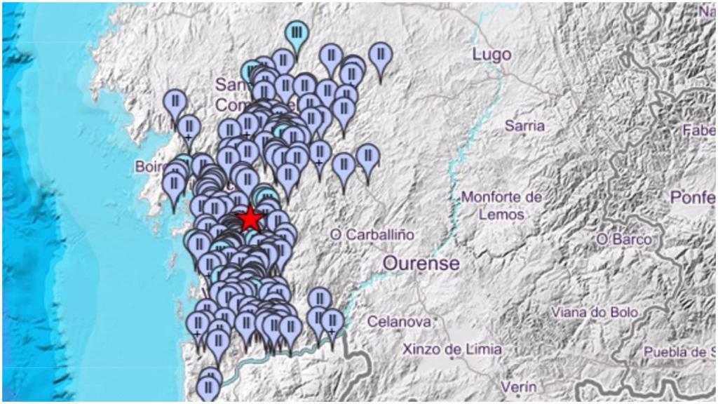 Zonas donde se sintió el terremoto de Barro (Pontevedra)