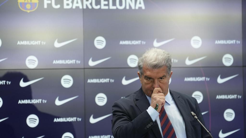 Joan Laporta, en la rueda de prensa celebrada este martes