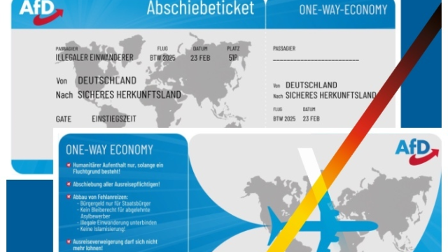 El folleto distribuido por AfD con forma de billetes de avión.