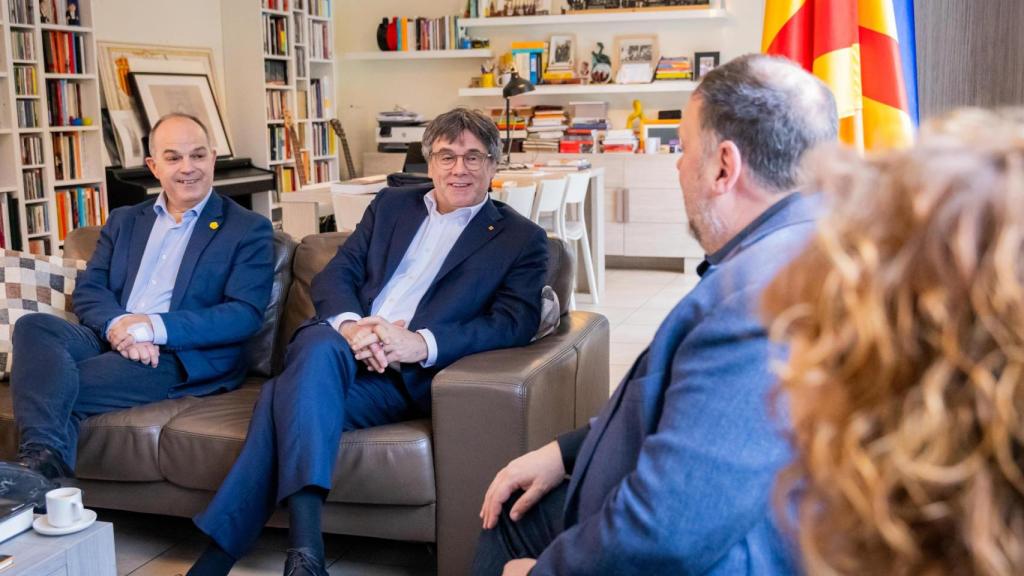 Carles Puigdemont, Oriol Junqueras y Jordi Turull este jueves en Waterloo (Bélgica).