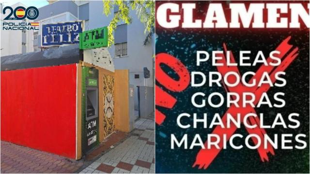 Imagen del local donde se iba a hacer la fiesta en Torremolinos y el cartel con el 'reglamento'.