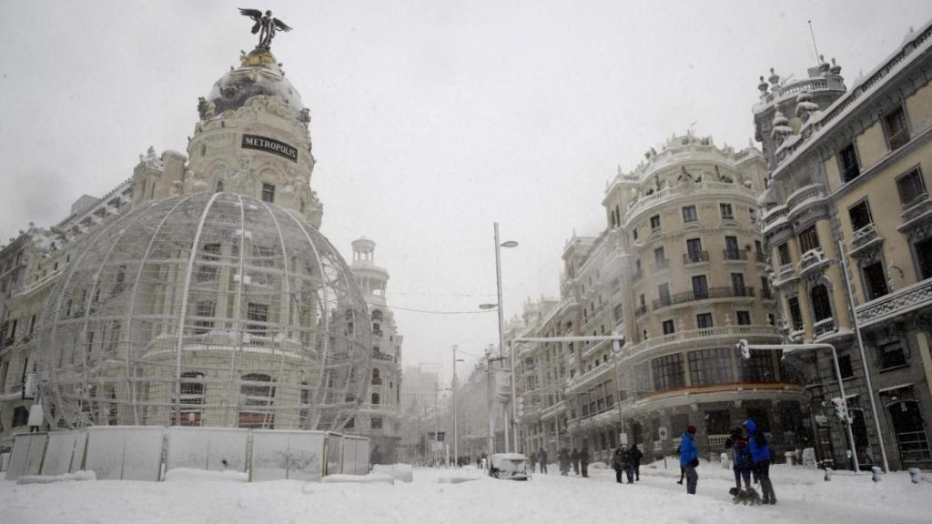 Nevada en Madrid durante el temporal de Filomena.