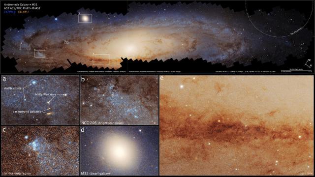 Mosaico de información con zonas de interés de la foto de Andrómeda.