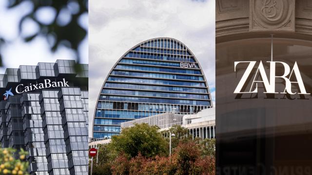 La sede de CaixaBank, la sede de BBVA y una tienda de Zara.