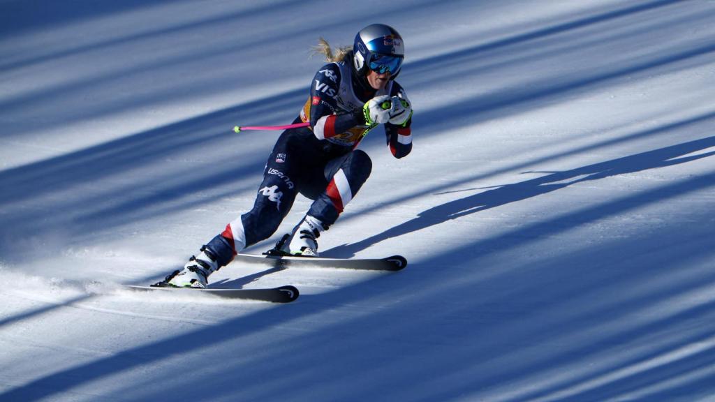 Lindsey Vonn, durante un entrenamiento del descenso femenino en Cortina d'Ampezzo