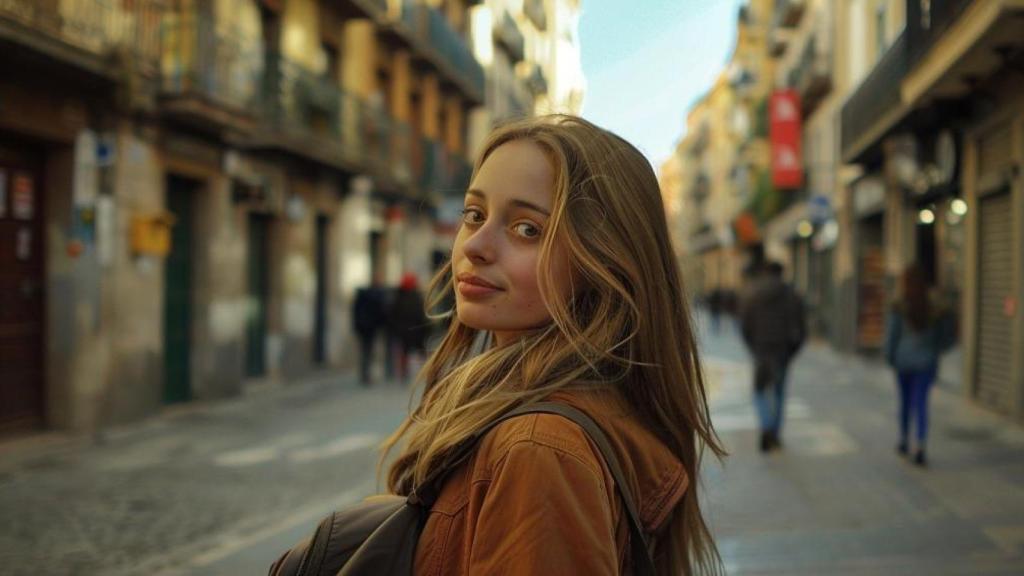 Una chica mirando a la cámara.