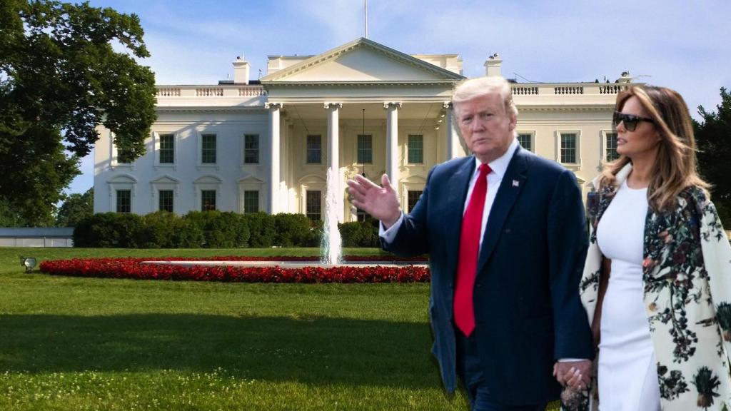 Donald Trump y Melania junto a la Casa Blanca en un montaje de JALEOS.