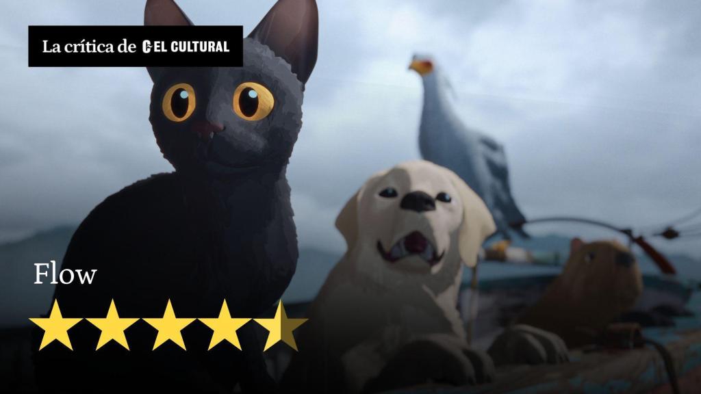 El gato protagonista de 'Flow', junto a otros animales, en el filme