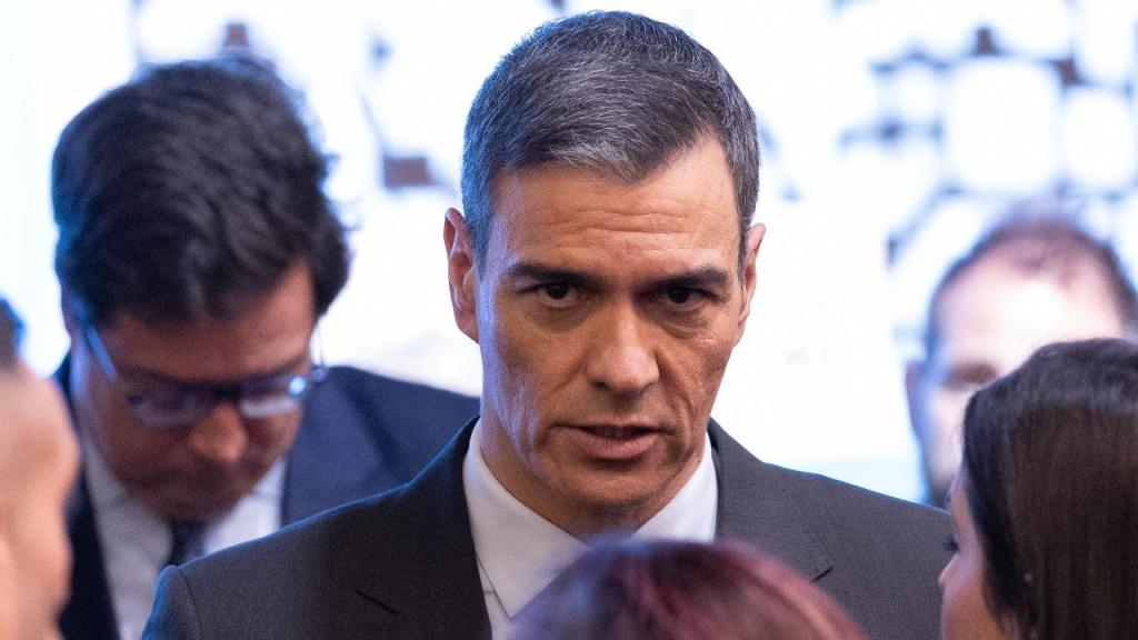 El presidente, Pedro Sánchez, tras intervenir este lunes en el acto 'HispanIA 2040'.