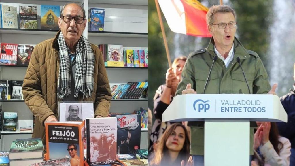 El escritor vallisoletano Manuel Monge y el presidente del PP, Alberto Núñez Feijóo, en un montaje de EL ESPAÑOL