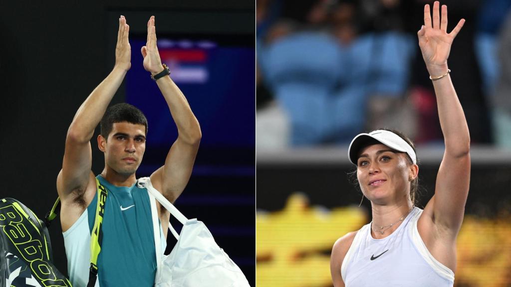 Carlos Alcaraz y Paula Badosa en su despedida en el Open de Australia.