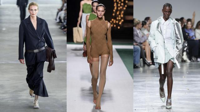 Siluetas de los desfiles de Tibi, Victoria Beckham y Rabanne.