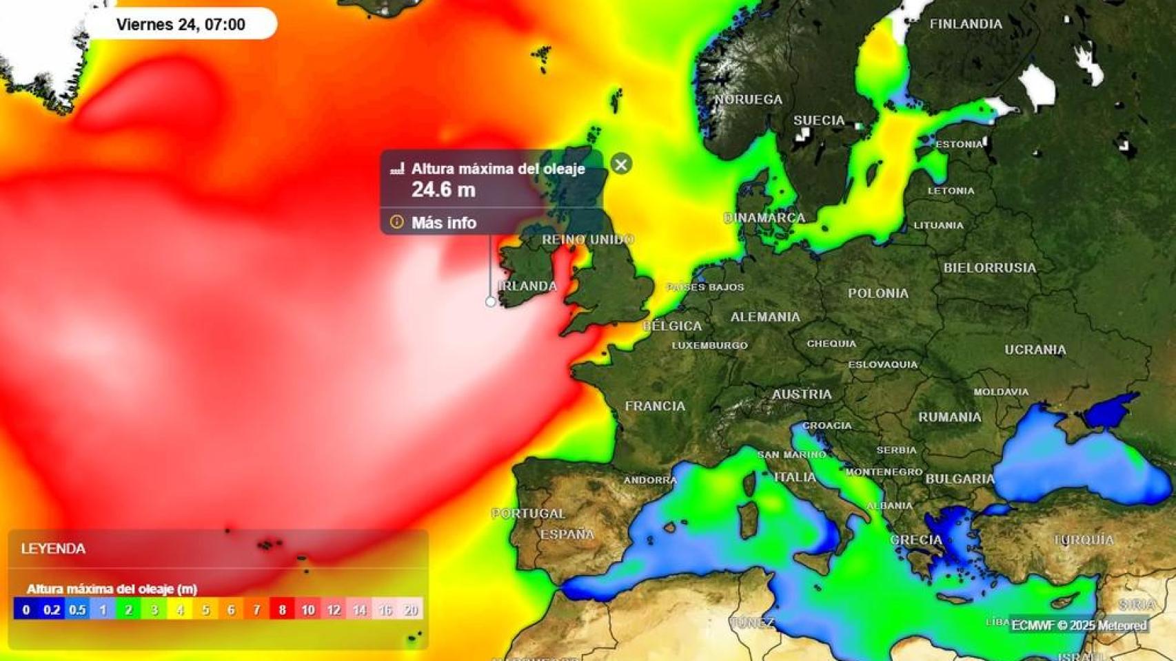 Así es Eowyn, la gran borrasca que azota Europa con fuerza de un huracán: vientos de más de 250 km/h y olas de 25 metros