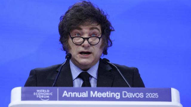 El presidente de Argentina, Javier Milei, durante su intervención esta semana en el Foro Económico Mundial en Davos.