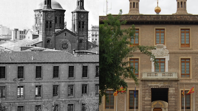 El edificio Pignatelli de Zaragoza antes y después.