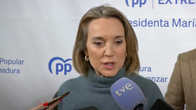 La secretaria general del PP, Cuca Gamarra, este sábado en Mérida (Badajoz).