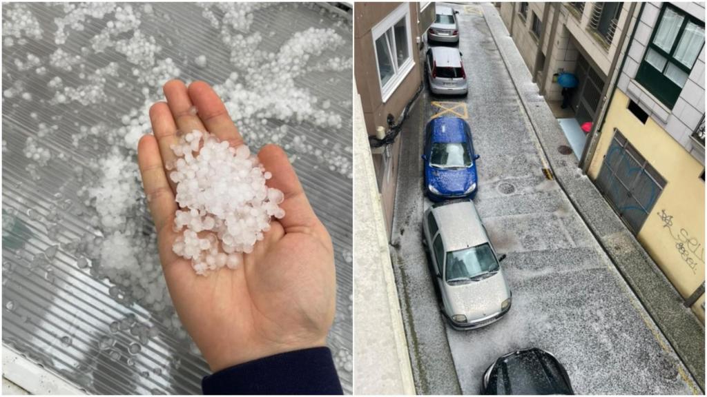 Una espectacular granizada tiñe de blanco A Coruña este sábado 25 de enero