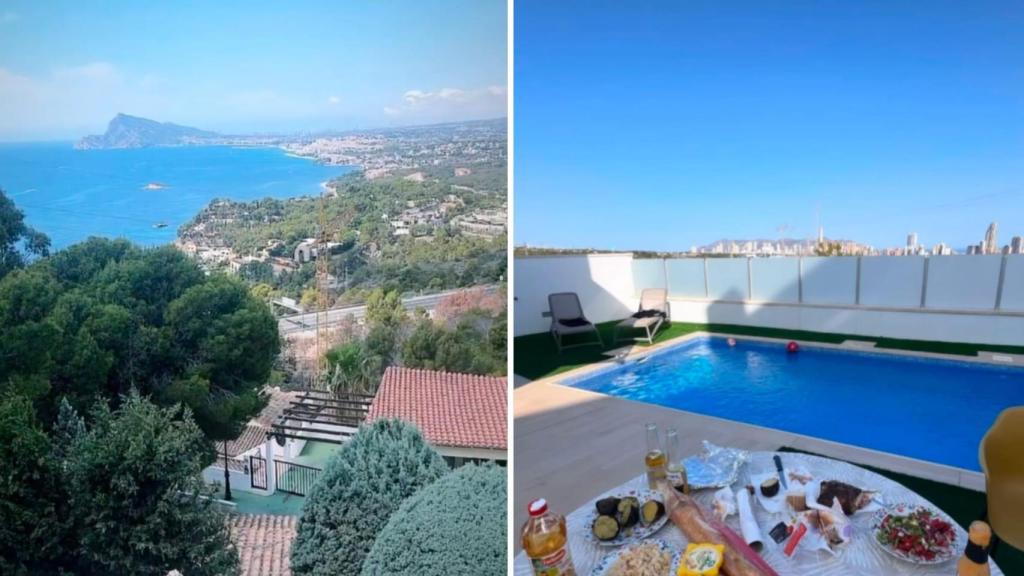 Vistas desde su casa en Altea Hills (izquierda) y desde su vivienda de Benidorm (derecha).