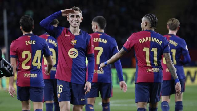 Fermín López celebra uno de sus goles marcados ante el Valencia.