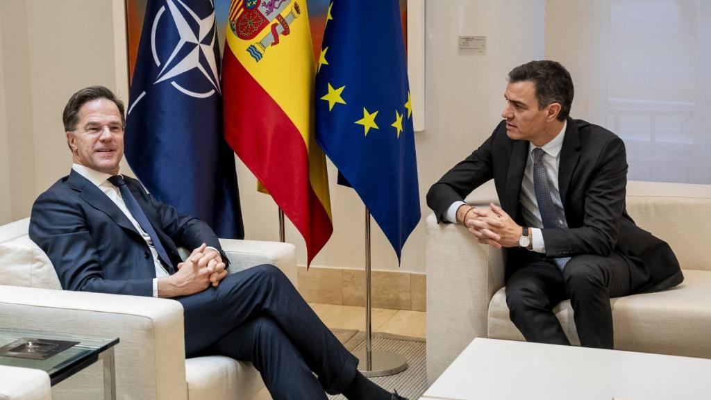 El secretario general de la OTAN, Mark Rutte, y Pedro Sánchez, este lunes en la Moncloa.