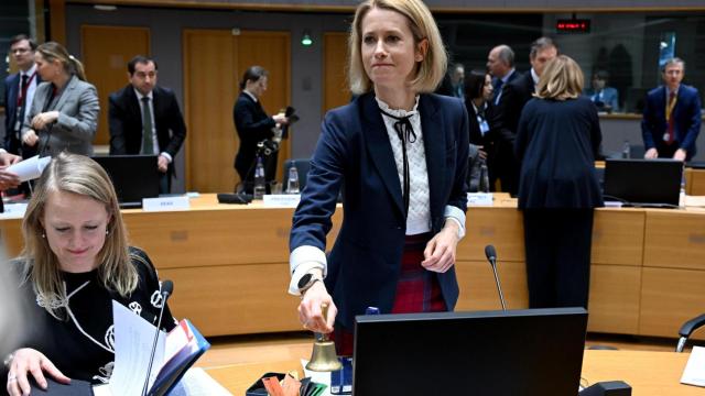 La jefa de la diplomacia de la UE, Kaja Kallas, durante la reunión de este lunes en Bruselas