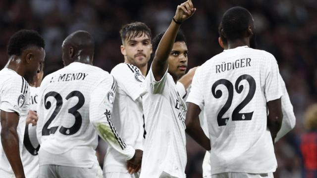 Rodrygo celebra un gol con el Real Madrid en Champions League