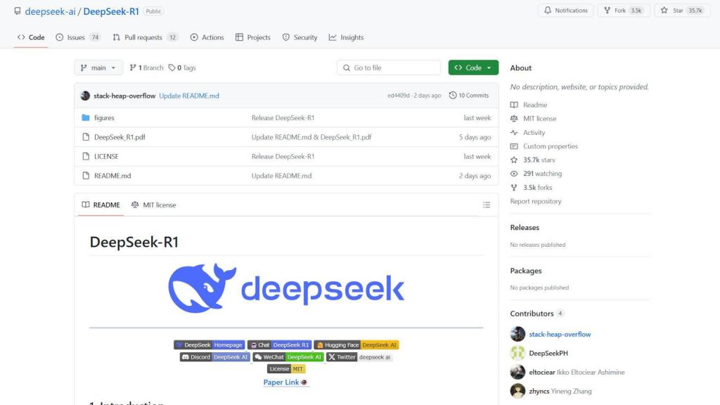 Github page with the Depseek R1 code