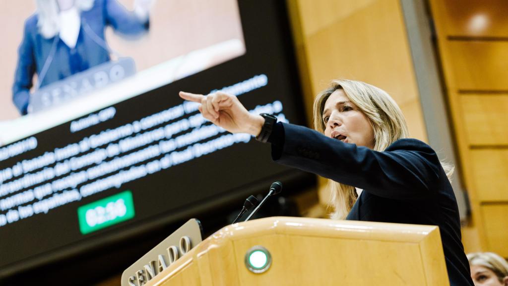 Alicia García, portavoz del PP en el Senado, en la tribuna del Senado.