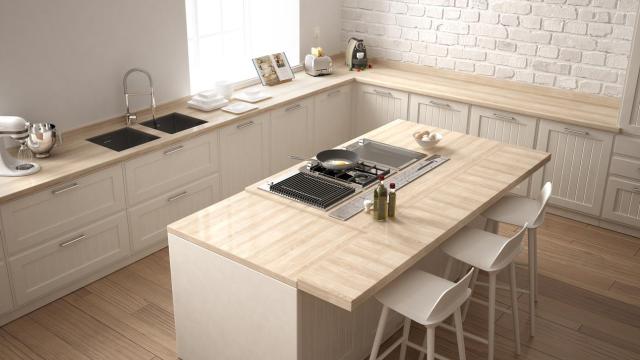 Cocina moderna, madera, minimalista.