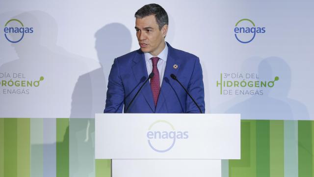 El presidente del Gobierno, Pedro Sánchez, presenta el Tercer Día del Hidrógeno de Enagás este miércoles en Madrid.