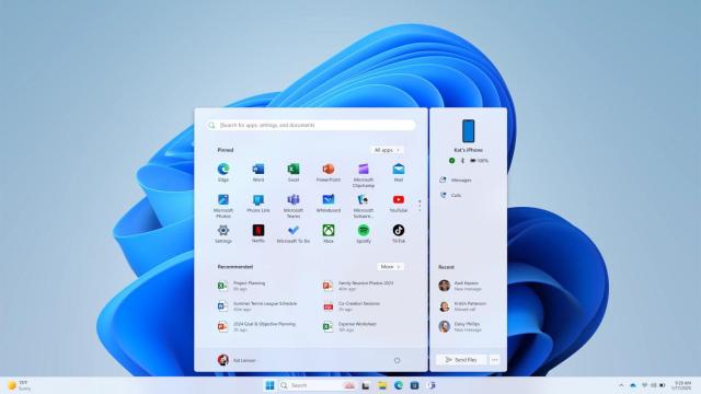 Windows 11 con el nuevo panel del móvil en el menú inicio