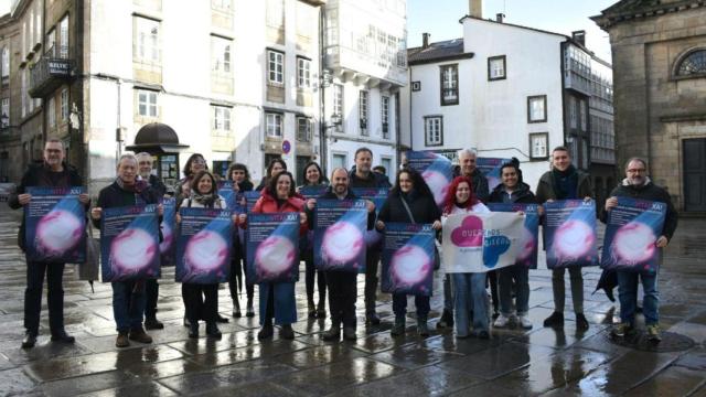 Presentación de la manifestación de la plataforma Queremos Galego, este miércoles en Santiago.