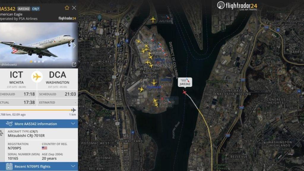 Registro del accedente del AA5342 en FlightRadar