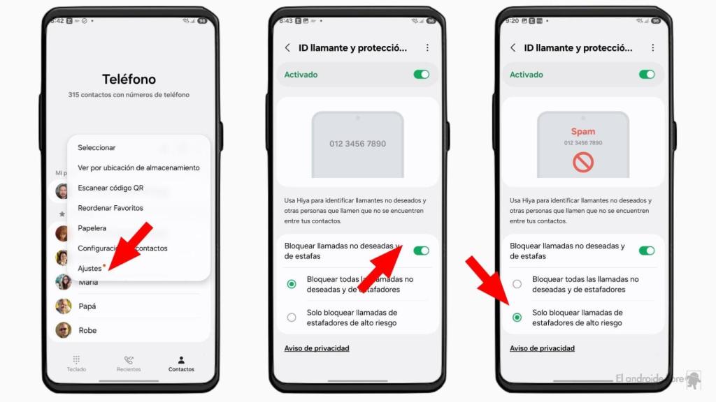 Interfaz de control de SPAM en app de Teléfono de Samsung