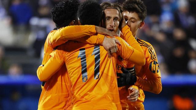 El Real Madrid celebra uno de los goles ante el Leganés.