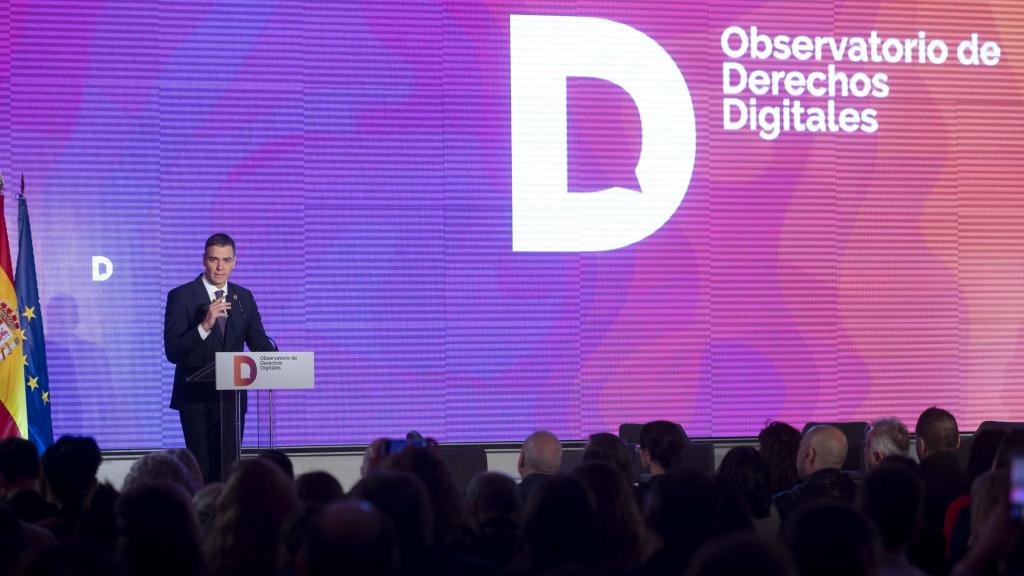 El presidente del Gobierno, Pedro Sánchez, interviene durante el acto de presentación del Observatorio de Derechos Digitales