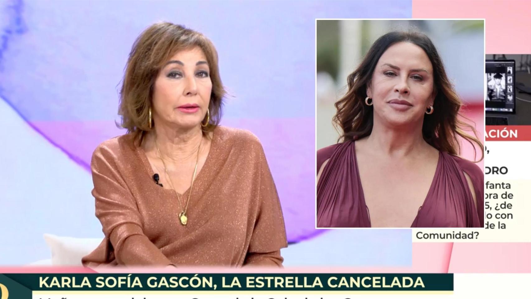 Ana Rosa Quintana en 'El programa de Ana Rosa' y una imagen de archivo de Karla Sofía Gascón.