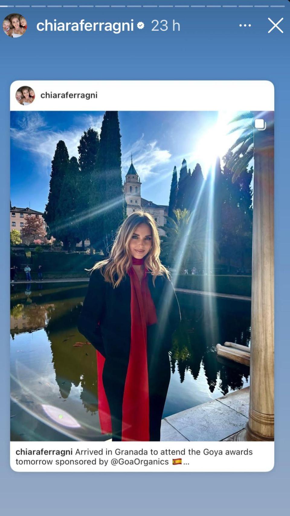 Chiara Ferragni ha visitado la ciudad de Granada antes de pisar la alfombra roja del Goya.