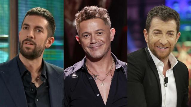 David Broncano en 'La Revuelta', Alejandro Sanz en la gala de los Goya 2025 y Pablo Motos en 'El Hormiguero'.