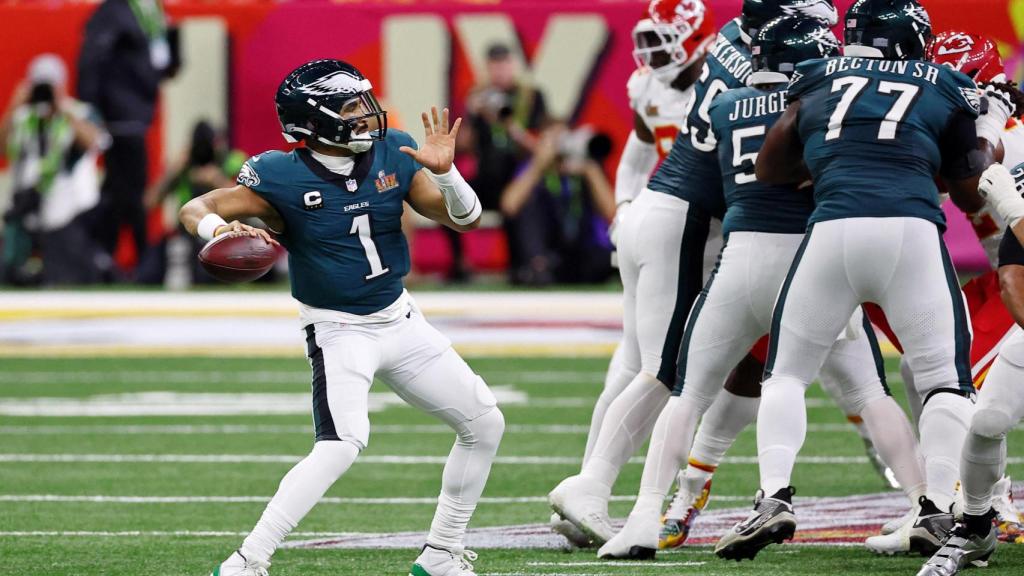 Jalen Hurts, quarterback Philadelphia Eagles, durante el Super Bowl LIX