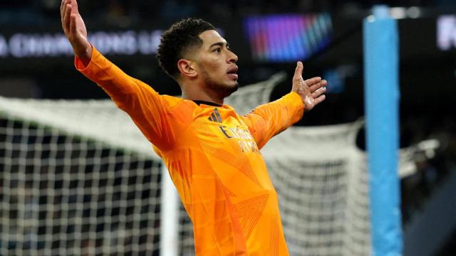 Jude Bellingham celebra el tercer gol del Real Madrid ante el City.