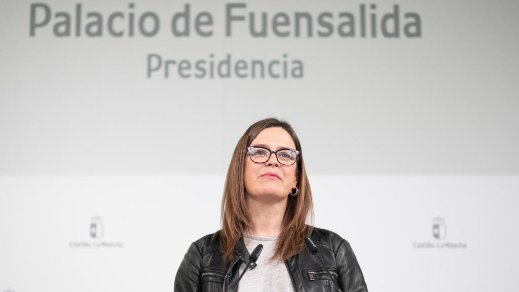 Esther Padilla, consejera portavoz del Gobierno de Castilla-La Mancha, este miércoles en rueda de prensa.
