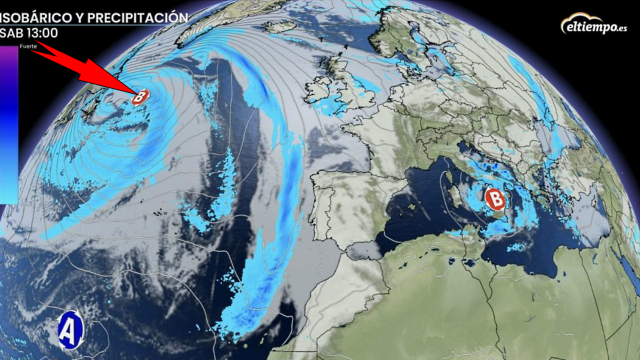 La aproximación de la gran borrasca atlántica que incide en el aumento de la temperatura. ElTiempo.es.