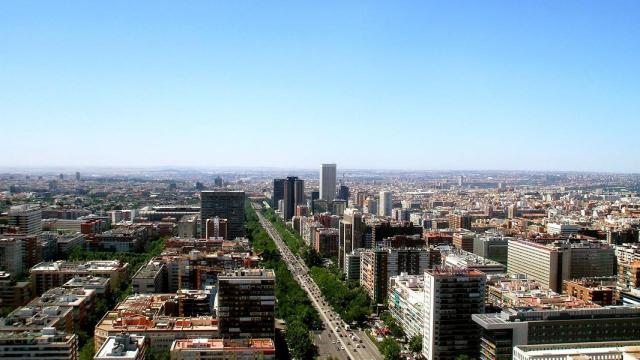 Vista aérea del Paseo de la Castellana, en Madrid.