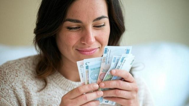 Imagen de una mujer contando dinero.