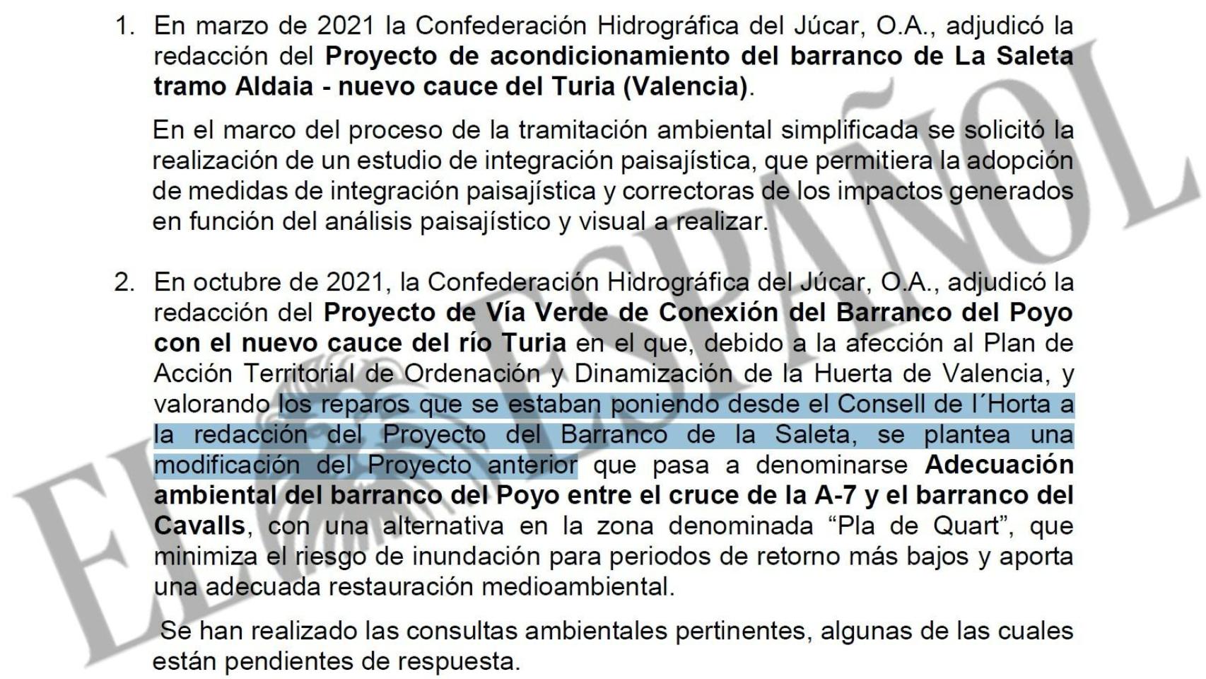 La CHJ reconoce que "los reparos" de la Ley de la Huerta de Ximo Puig impidieron encauzar el barranco del Poyo