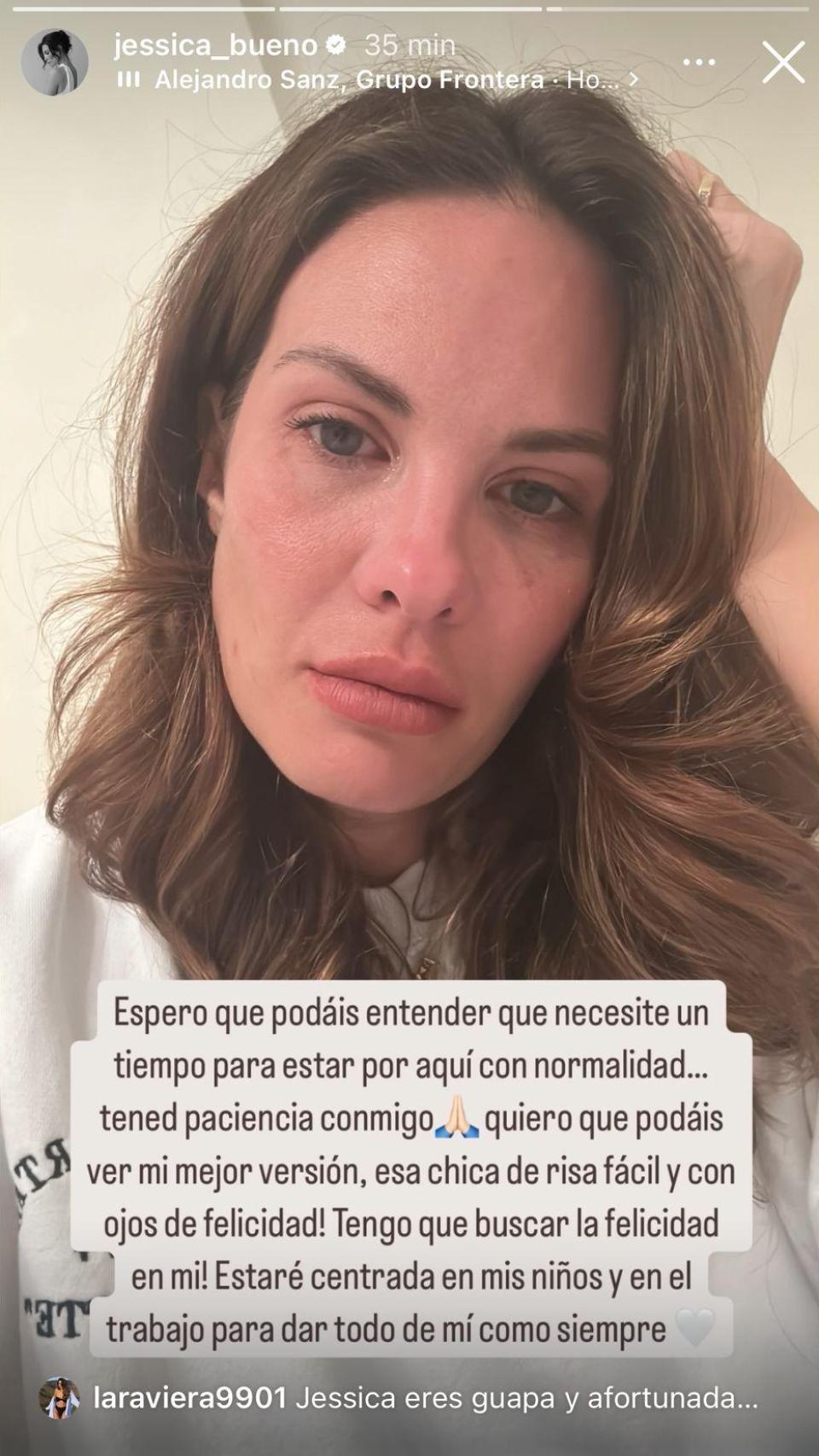 Jessica Bueno, llorando, después de comunicar su descanso con Lithingo.