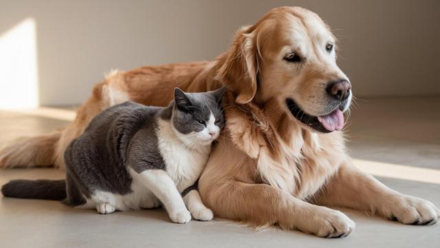 Un perro y un gato.